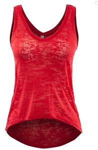 Red vneck flowy sheer mesh burnout sleeveless top